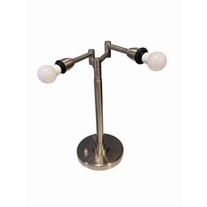 Brushed Nickel Adjustable Double Head Swing Arm Desk Lamp